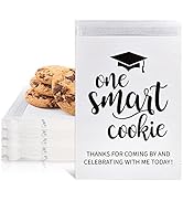 Whaline 100 Pack Graduation Candy Cookie Gift Bags One Smart Cookie Self-Adhesive Buffet Treat Ba...