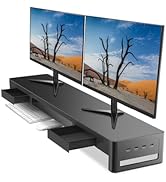 meatanty Dual Monitor Stand Riser with 2 Storage Drawers and 4 USB Ports, Metal Monitor Stand for...