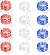 12 Pack 4th of July Lights 7 Feet 20 Led Waterproof Red White and Blue Lights Silver Wire Firefly...