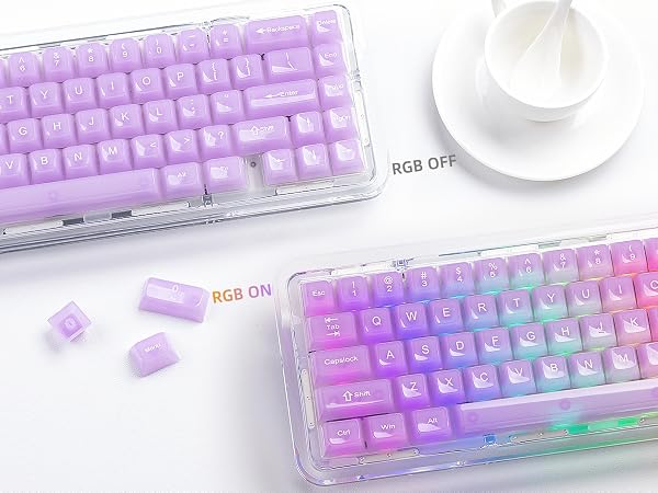 Womier Clear Jelly Keycaps, Ceramic Keycaps Style Cute Transparent Purple Keycaps