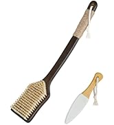 Shower Back Scrubber with Curved Long Handle Medium-Hard Natural Boar Bristles Back Scrubber for ...
