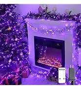JMEXSUSS 400 LED Cluster Lights Christmas with Remote, 20ft Purple Christmas Lights Green Wire Pl...