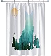 RV Shower Curtains Forest Mountain Happy Camper, Cloth Fabric RV Bathroom Decor Curtain Sets with...