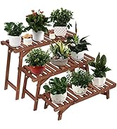 Ufine Freestanding 3 Tier Ladder Shelf Wood Plant Stand Indoor Outdoor Plant Display Rack Flower ...