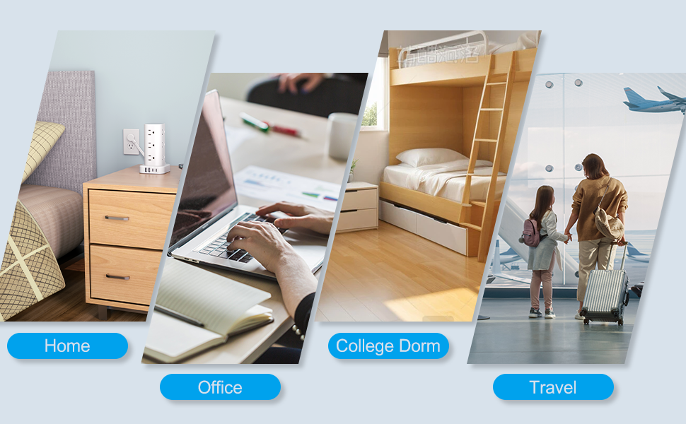 power strip tower surge protection extension cord flat plug docking station overload protection