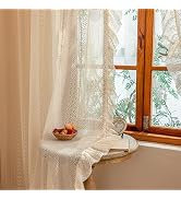 Sutuo Home Beige Boho Sheer Curtains 84 inches long for Bedroom&amp;Living Room, Ruffle Lace Curtains...