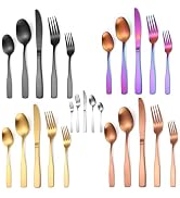 Matte Silverware Set with Square Handle - 30 Piece Stainless Steel Cutlery Set for 6, Modern Tabl...