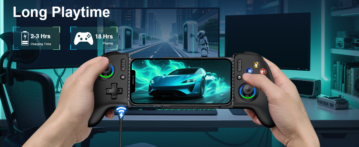 Phone Controller for iPhone/Android Handheld Gaming with Programmable