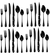 Black Silverware Set 24 Piece Stainless Steel Flatware Serving for 4 Tableware Cutlery A · HOUSEW...