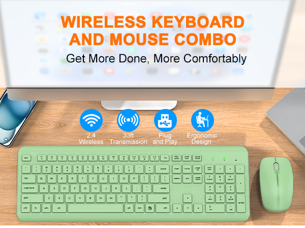Wireless Keyboard and Mouse Combo, Full Size Silent Ergonomic Keyboard Mouse
