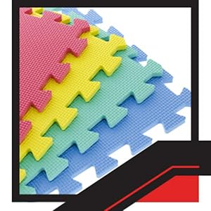 Image of rubber mats for floor being used as a baby floor mat.