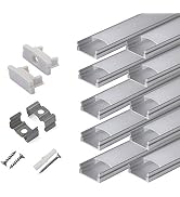 hunhun 10-Pack 6.6ft/ 2Meter U Shape LED Aluminum Channel System with Milky Cover, End Caps and M...