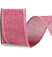 LaRibbons Burlap Ribbon Wired, 2.5 Inch x 12 Yards Pink Burlap Fabric Ribbon for Spring Easter Cr...