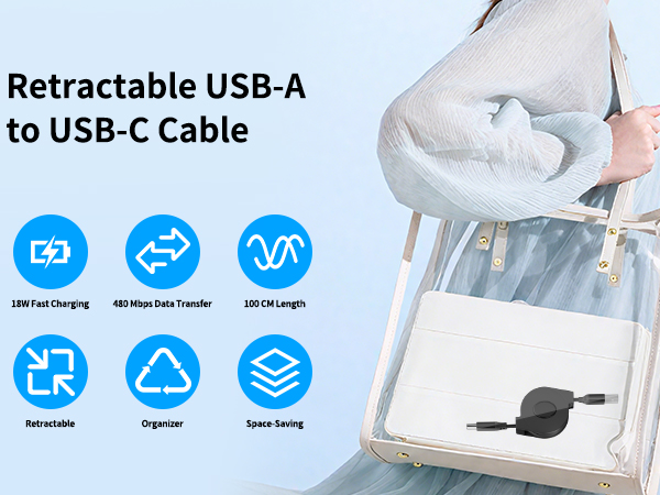 Retractable USB-A to USB C Carplay Cable
