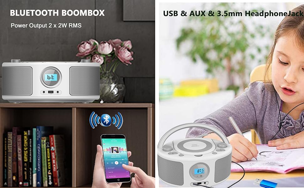 Kids cd player bluetooth boombox usb player