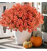 Hananona 18 Pcs Artificial Mum Flowers for Outdoors, Faux Fall Mums Silk Flower for Outside, Fake...