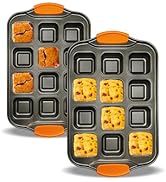 Kofebe 2 PACK Square Muffin Pans with Silicone Handles, 12-Cavity Brownie Pan with Dividers, Non-...