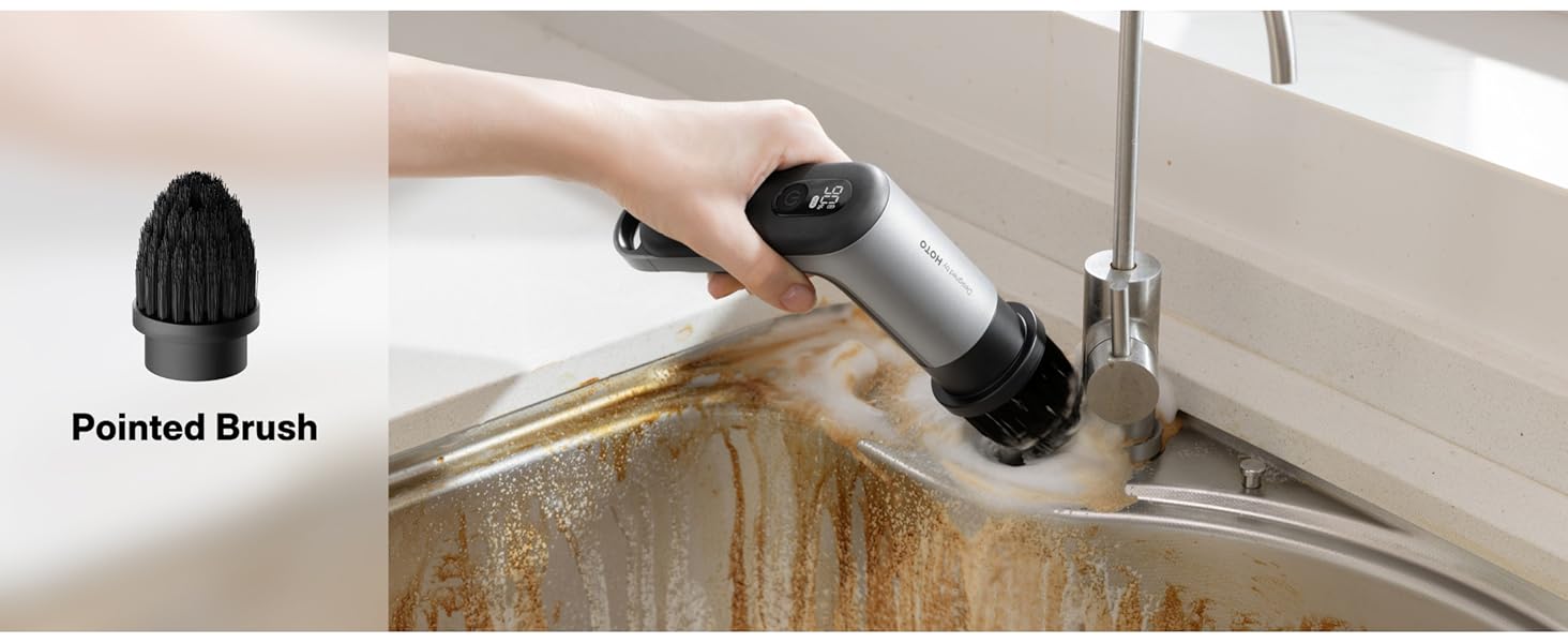 Pointed Brush: For dirt in narrow areas: corners, crevices, grooves and sinks