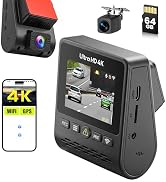 Dash Cam 4K Front and 1080P Rear Full HD Dash Camera for Cars, Included 64GB Card, Built-in GPS/W...