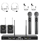 Phenyx Pro Wireless Microphone System, 4-Channel Wireless Mic Set with Handheld/Bodypack/Headset/...