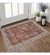 Lansny Small Vintage Area Rug 2x3, Washable Entryway Rug Print Faux Wool Floral Indoor Door Mat, ...