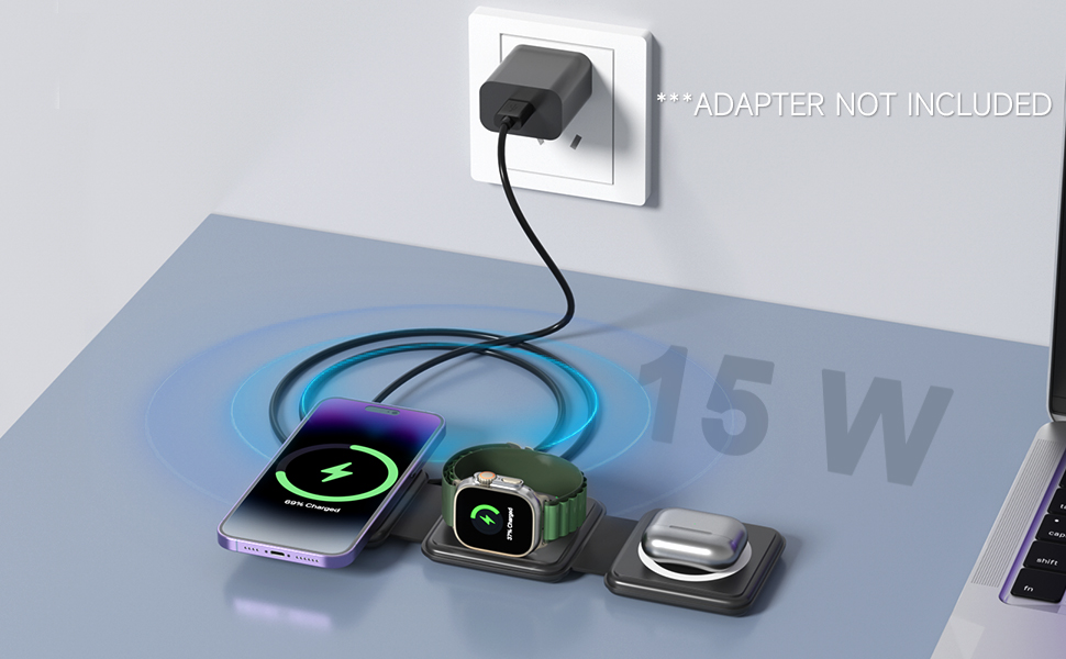 3 in 1 charging station apple, iphone charger, foldable charger, wireless charger