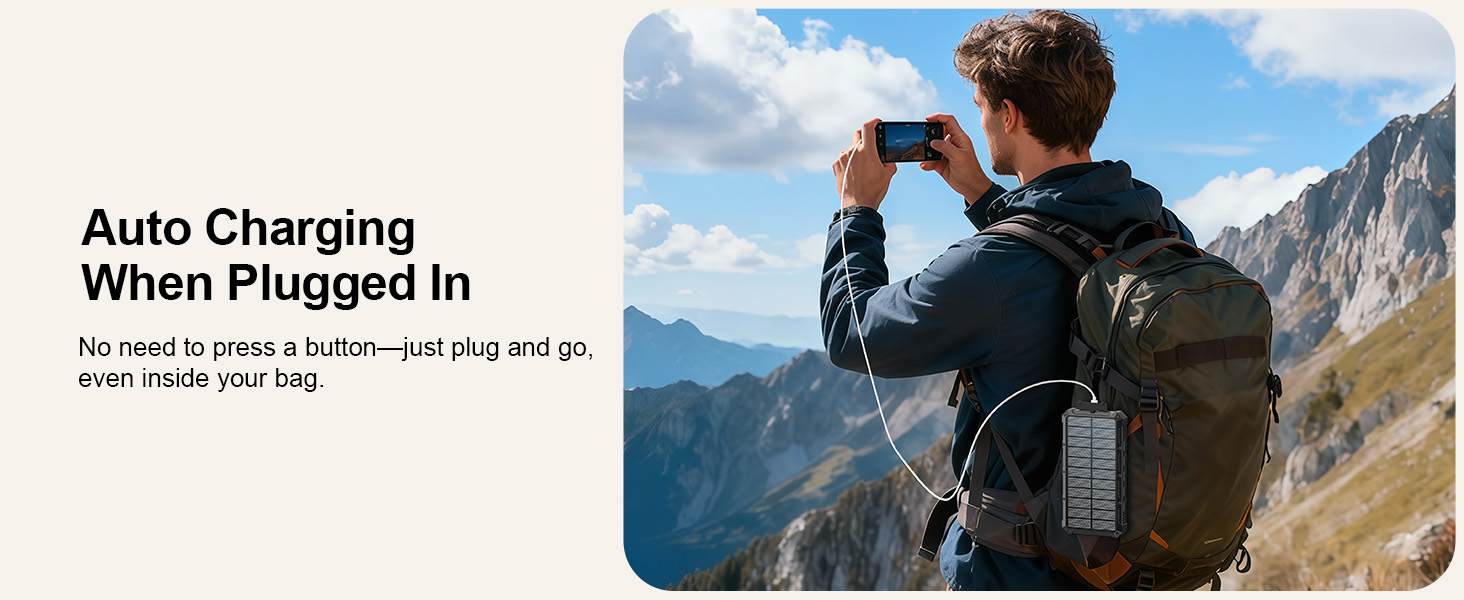Solar charger Power Bank Auto charging when Plugged in