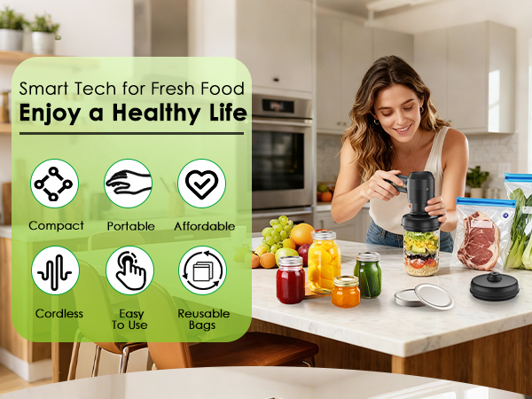 mftek Handheld Vacuum Sealer for Food — Electric Vacuum Sealer Machine Mason Jar Vacuum Sealer Kit 