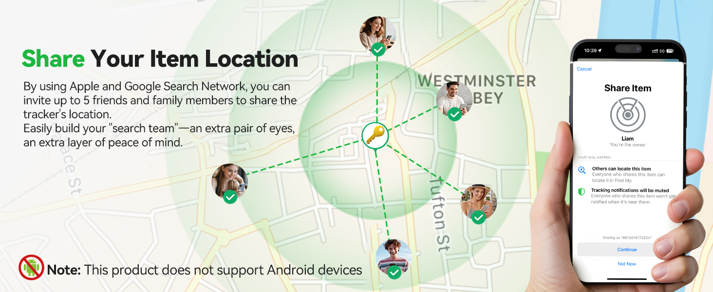 You can share your item’s location with up to five trusted people.