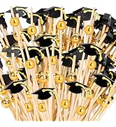 FYSUIMU 200 Pcs Graduation Cocktail Picks Black Grad Hat and Gold Bead Handmade Toothpicks Decora...