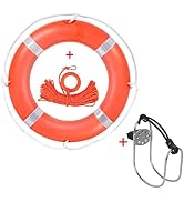 Life Preserver Ring 23"/28", Boat Safety Throw Rings with Bracket, Orange Buoy with Rope 98.5 FT ...