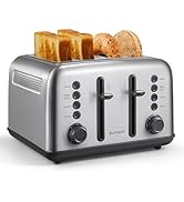 BUYDEEM DT640 Retro 4 Slice Toaster, 7 Shade Settings, Extra Wide 1.5'' Slots, Stainless Steel To...