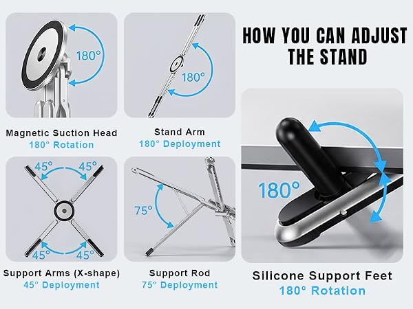 multi angle adjustable stand 180 degree rotation rotatable computer mount collapsible tablet easel