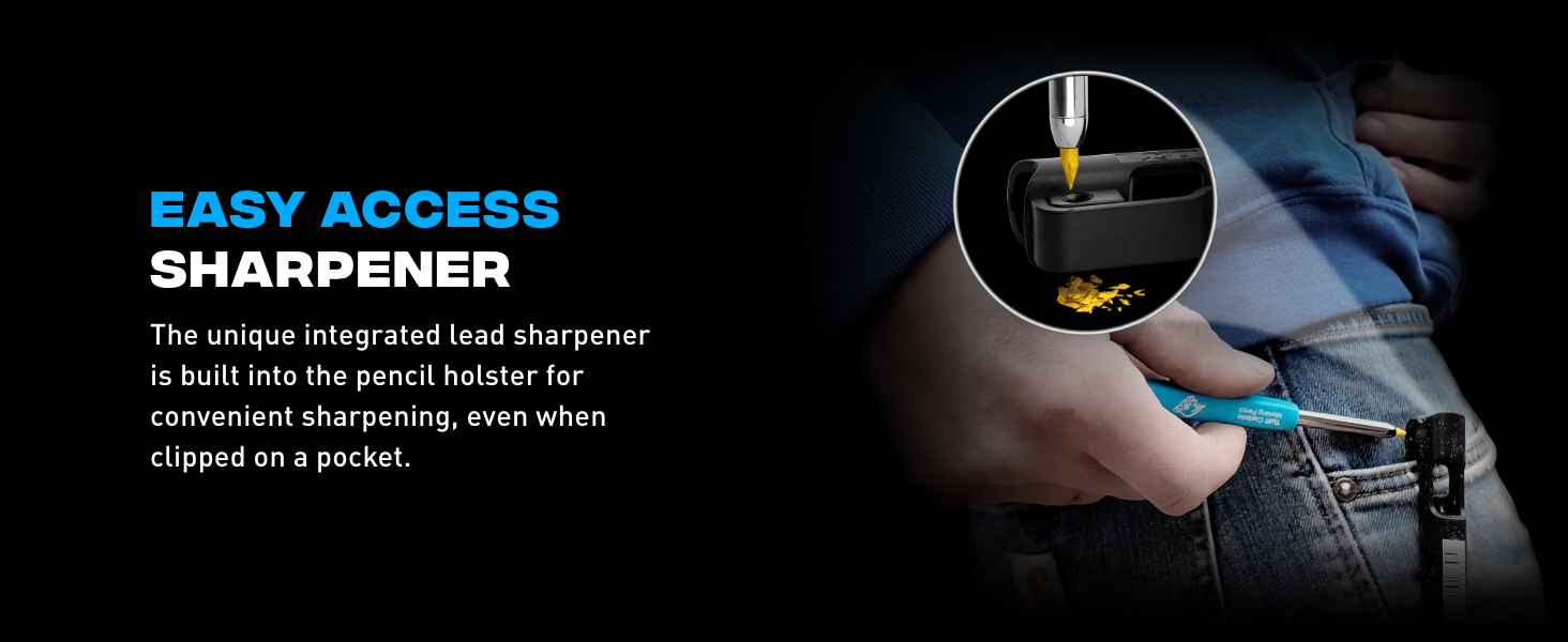 Easy-access lead sharpener is built into the pencil holster for convenient sharpening.
