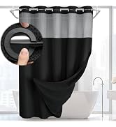 XOGUIBO No Hook Shower Curtain and Liner Set,Black Hotel Waffle Shower Curtain with Liner 75" L x...