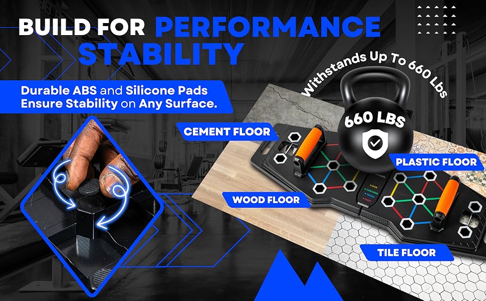 Push up handles for floor silicone non slip pads stable on any surface durable ABS up to 660 pounds