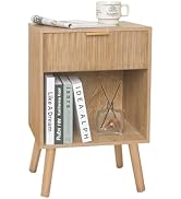 Fultyle Night Stand with Drawer, Mid Century Nightstand with Storage, Modern Fluted Bedside Table...