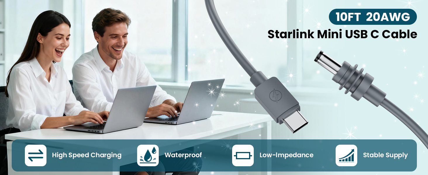 Starlink Mini Cable 10FT, USB-C to DC Power Cable 20AWG