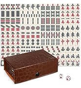 BESTOYARD Portable Mini Mahjong Game Mahjong Set with 146 Classic Tiles, Brown Carrying Case for ...
