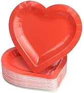 PCLMLES 50Pcs Red Heart Shaped Paper Plates Party Supplies - Valentine's Day Party Plates for Ann...