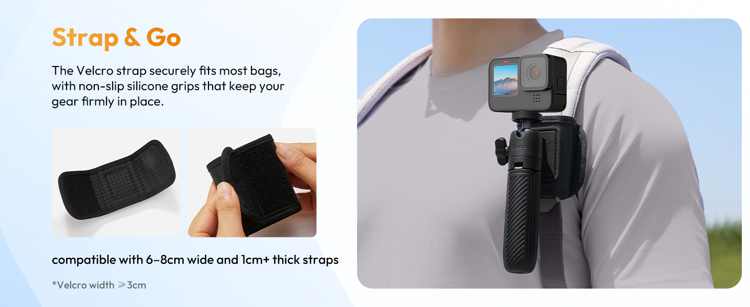 ULANZI MT88 ClipMate Camera Tripod, Selfie Stick w Velcro Strap &amp; Action Camera Adapter