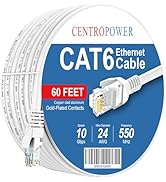 CENTROPOWER Cat 6 Ethernet Cable 60 ft, Pure Bare Copper Wire,Cat6 Network Patch Cord, RJ45 Ether...
