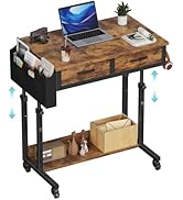 Small Portable Standing Rolling Desk - 32 Inch Adjustable Mobile Stand Up Desks with 2 Fabric Dra...