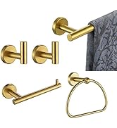 JQK Bathroom Hardware Set Gold, 5-Piece Bath Accessories Set Brushed Gold Wall Mount Includes 24 ...
