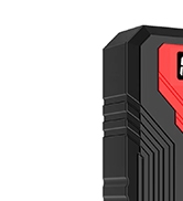 a close up of a battery with a red and black design.