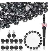 Clay Rhinestone Beads for Crafting, 10MM Black Round Shamballa Disco Ball Beads for Pens Making, ...
