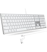 TECKNET Wired Keyboard for Mac, Ultra-Slim Silent Keyboard with USB &amp; Type-C Dual Interface, Full...