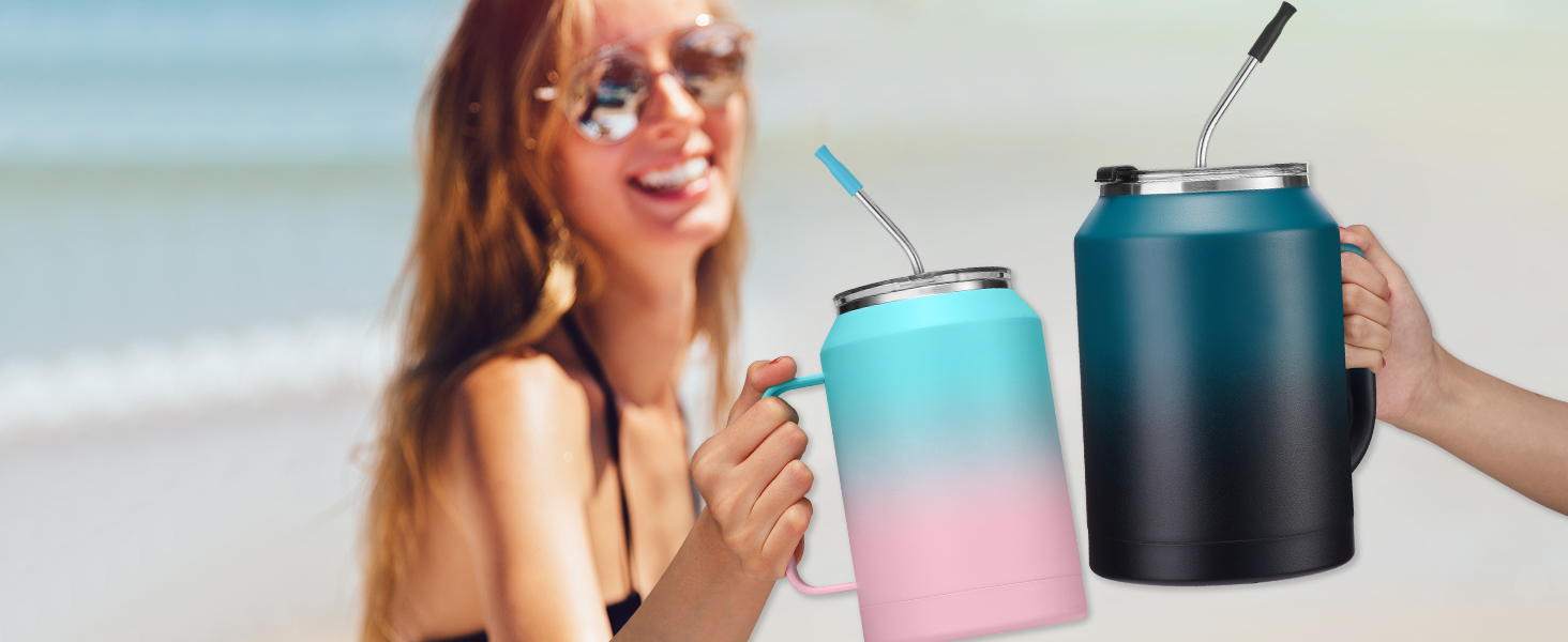 50oz tumbler with handle and straw extra large 32 oz coffee mug