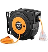 VEVOR Retractable Extension Cord Reel, 45 FT, Heavy Duty 12AWG/3C SJTOW Power Cord, with Lighted ...