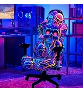 SparkLia Blacklight Gaming Chair Cover – UV Reactive Esports Chair Protector with Neon Skull Mush...